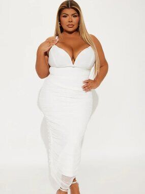 Fashion Nova Lady Lust Ruched Bandage Midi Dress 1XL White NWT